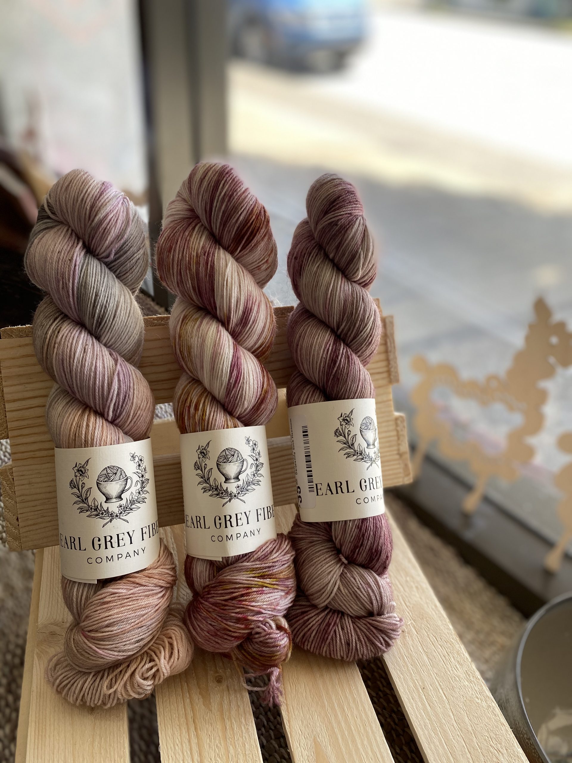 Darjeeling Sock L-R: Smoky Quartz, Rose Apothecary, Heirloom