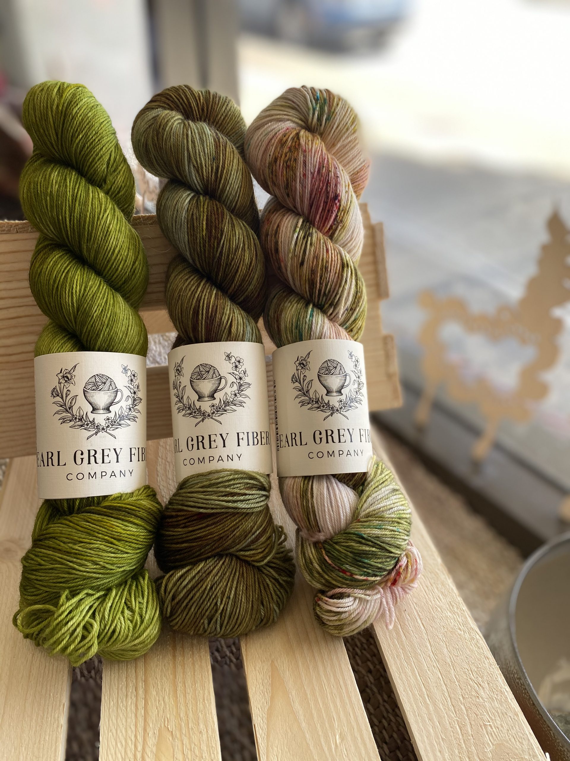 Darjeeling Sock L-R: Matcha, Patina, Desert Bloom