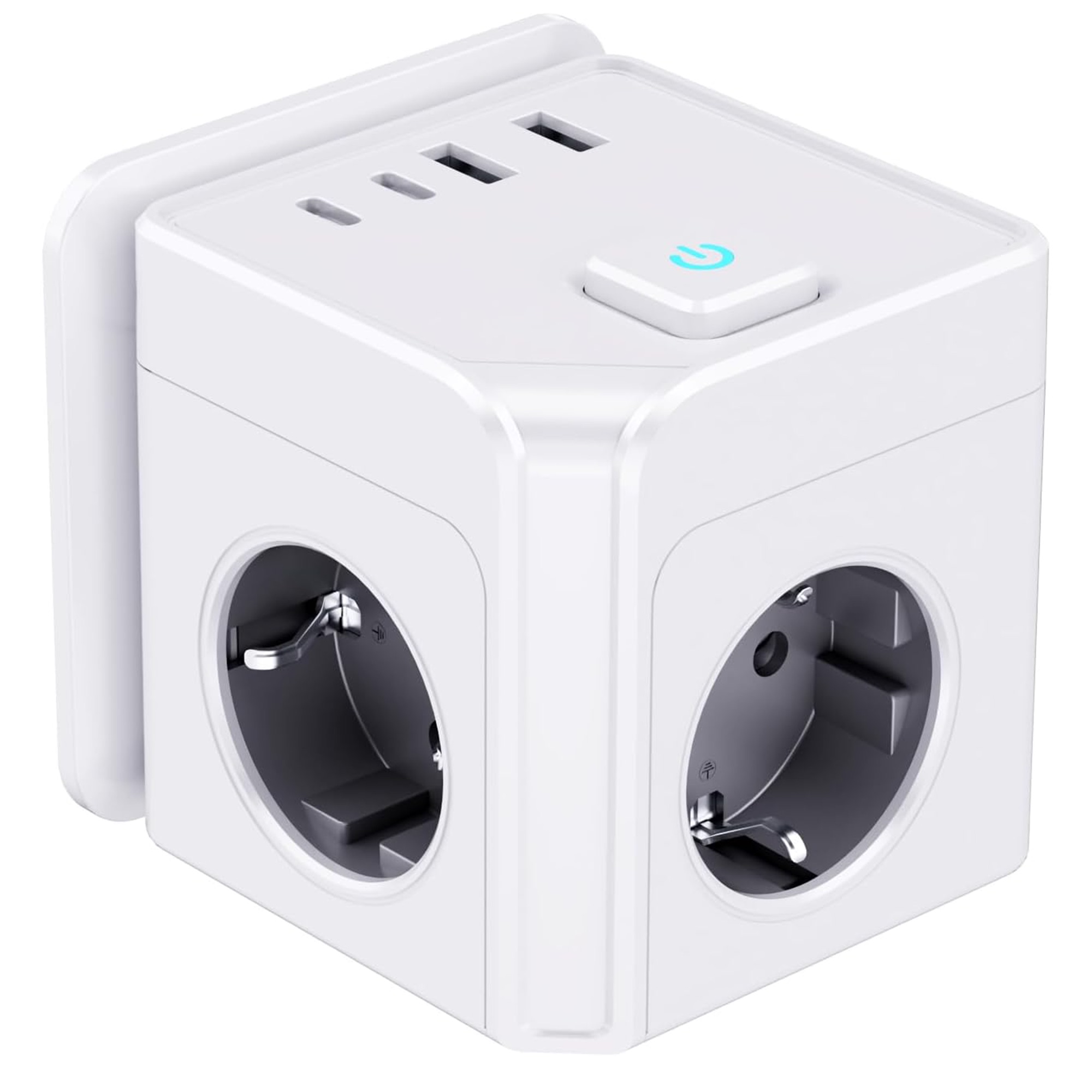 Multiprise Murale 7-en-1 : 3 Prises AC (4000W) + 2 Port USB-C (20W PD 3.0) & 2 USB-A.Chargeur Rapide pour Smartphones. Cube Secteur Gain de Place pour Bureau et Maison. Type F (EU).