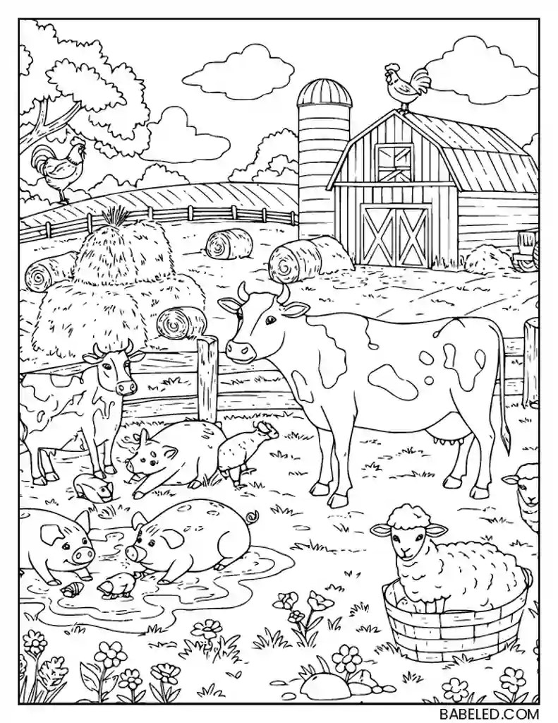 7 free printable farm animal coloring pages, sheets and pictures for adults and kids (girls and