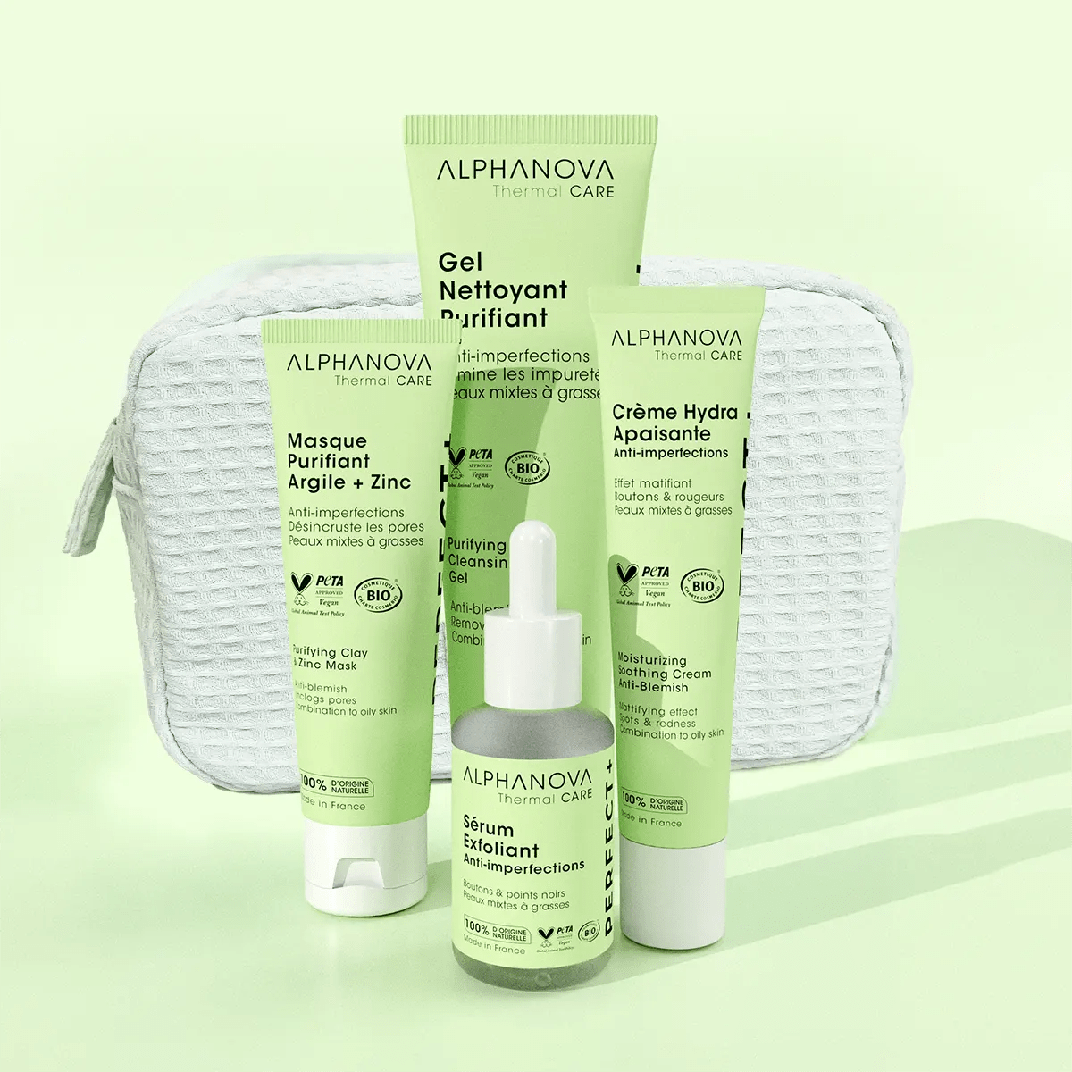 Trousse routine anti-imperfections Alphanova PERFECT – soins visage naturels au zinc, aloe vera et argile verte