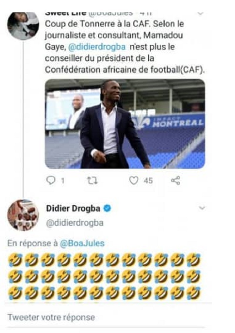 La réaction de Didier Drogba suite à l’annonce de son limogeage de la CAF