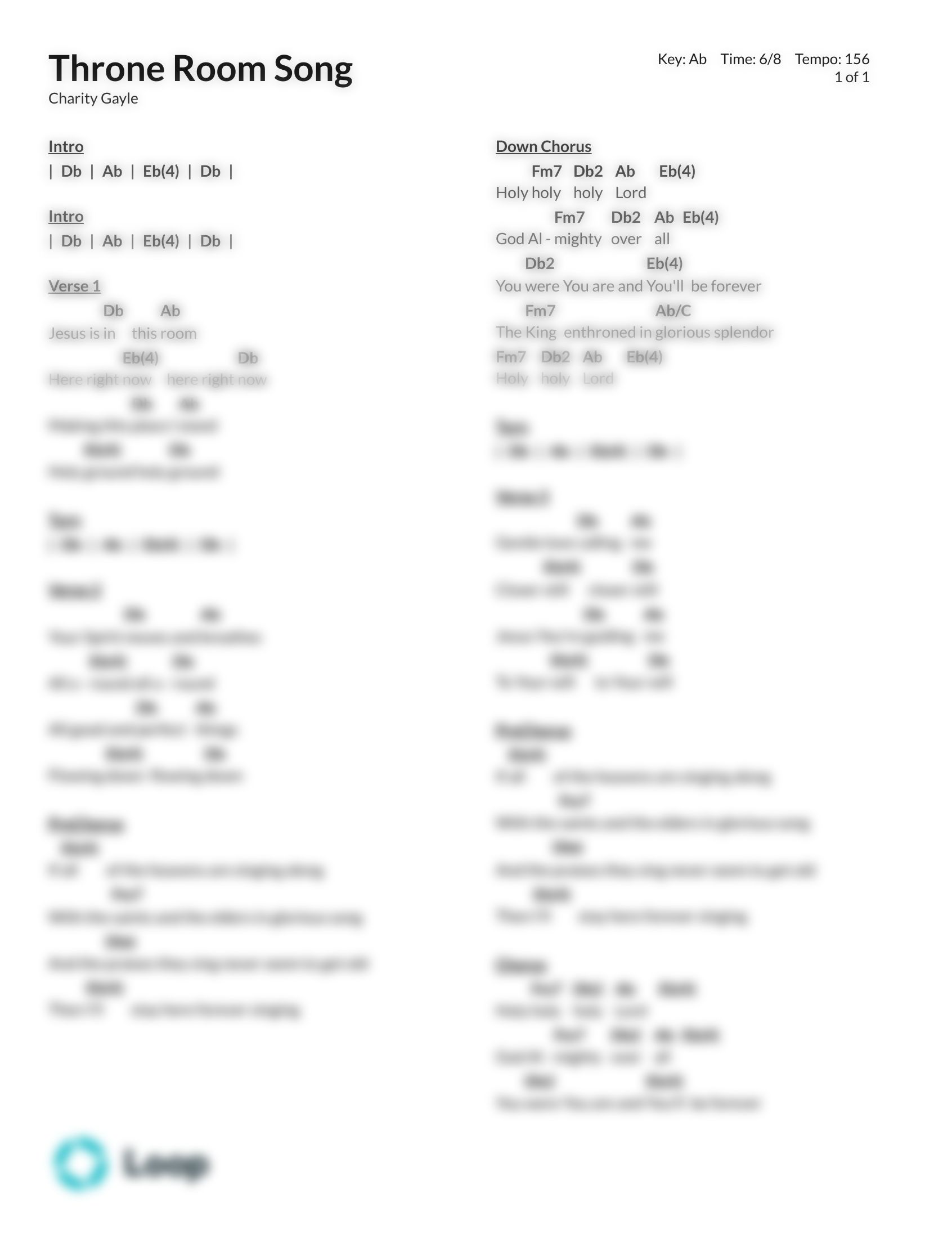 Throne Room Song Chord Chart Pdf Download Loop Community