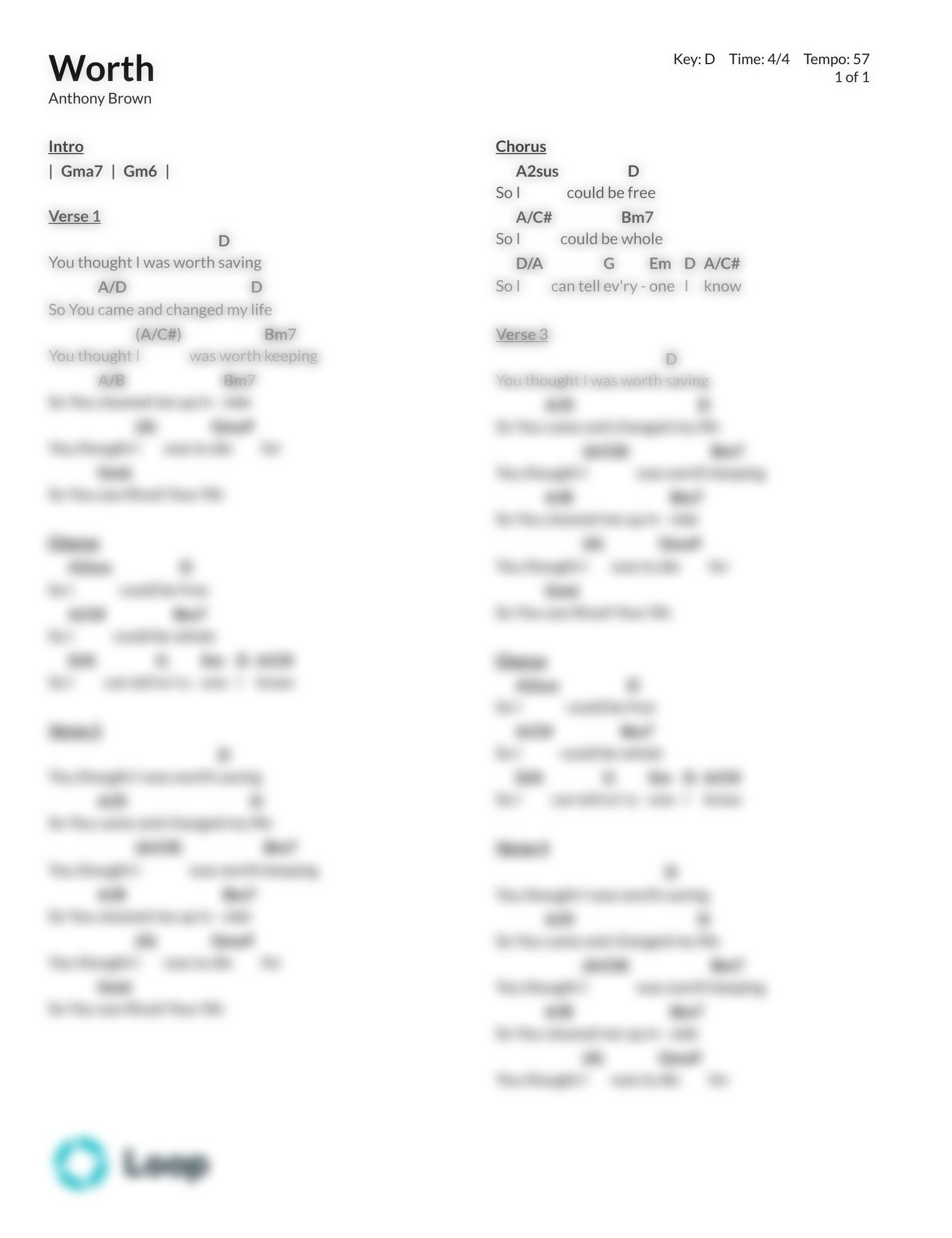 Worth Chord Chart Pdf Download Loop Community