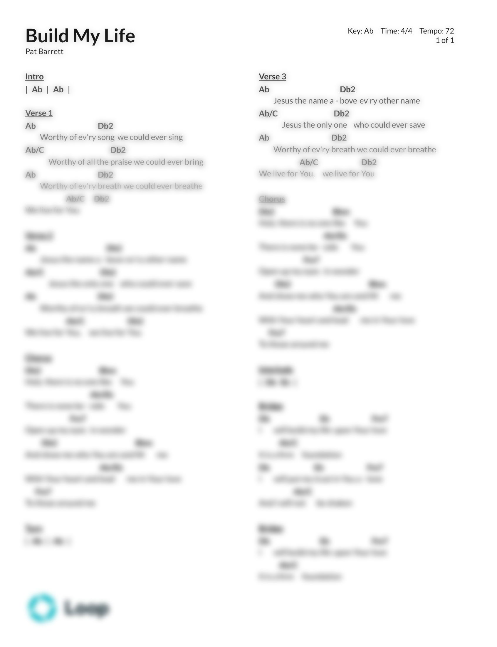 Build My Life Chord Chart Pdf Download Loop Community