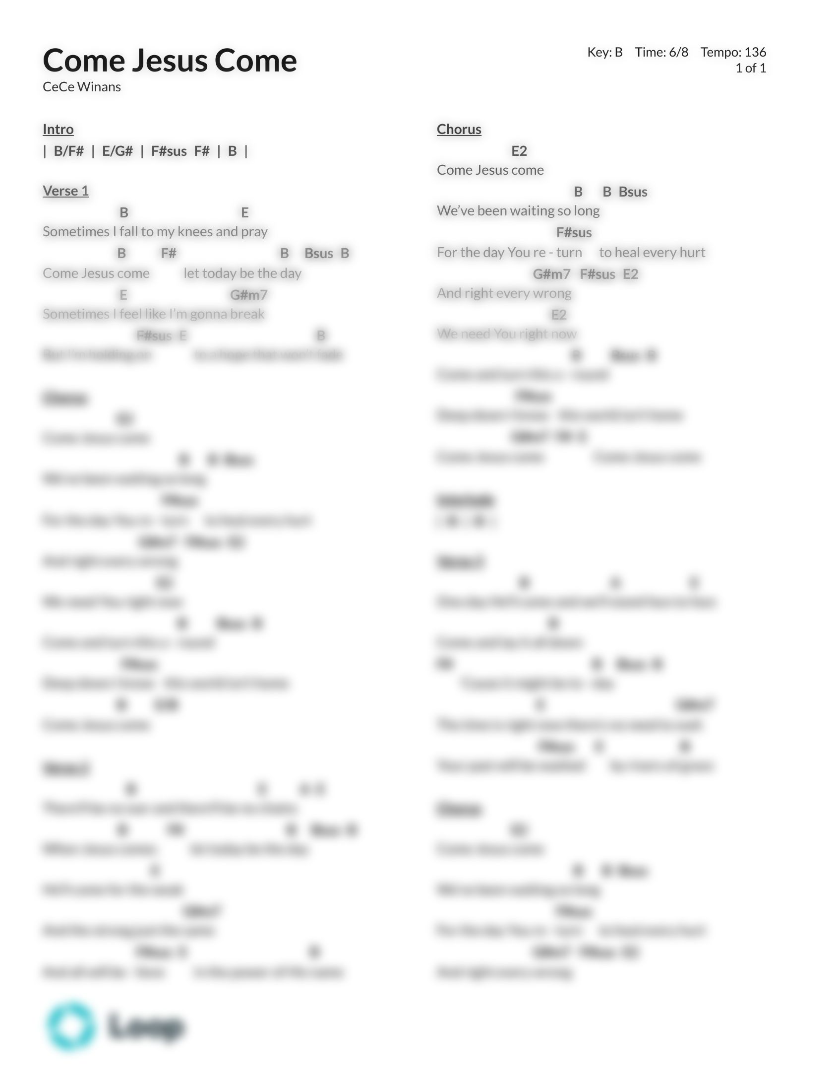 Come Jesus Come Chord Chart Pdf Download Loop Community