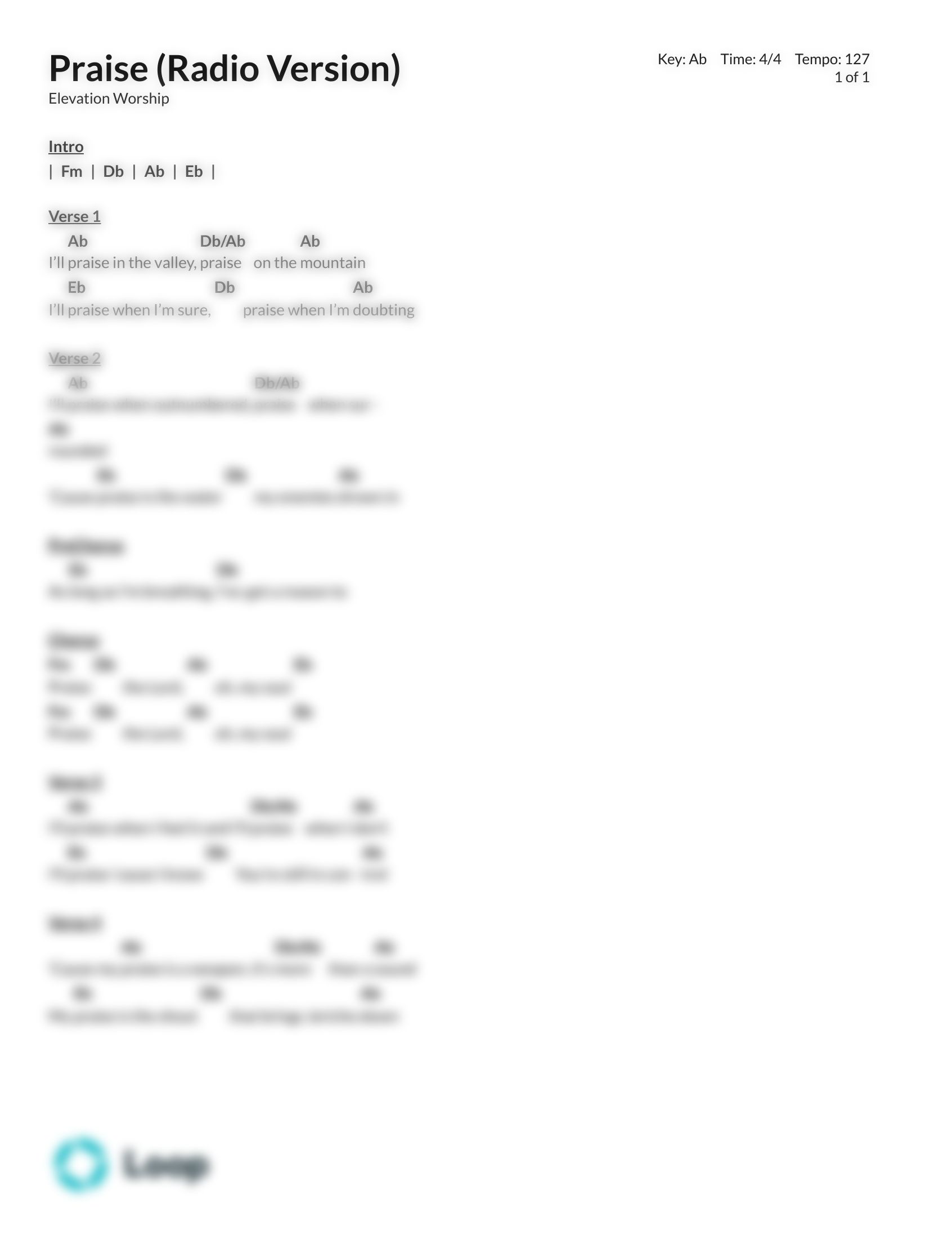 Praise Radio Version Chord Chart Pdf Download Loop Community - Desktop Nature Wallpapers for Desktop