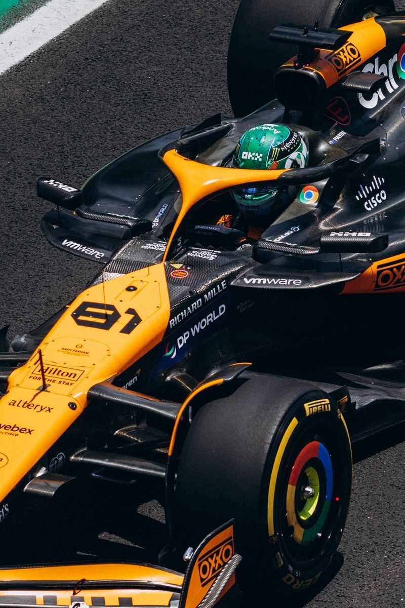 Close-up of a modern Formula 1 car's front wing and nose, the bodywork most often damaged in wheel-to-wheel contact