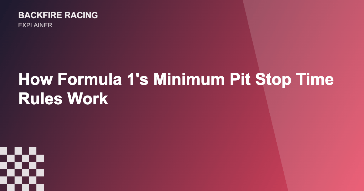 How Formula 1's Minimum Pit Stop Time Rules Work — Backfire Racing explainer graphic