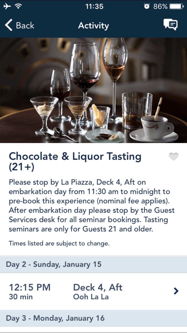 Disney Cruise Line Chocolate and Liquor Tasting Back to the Mouse