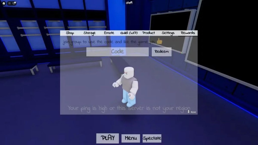 The in-game rewards menu in Azure Latch showing the "Code" text box and "Redeem" button.