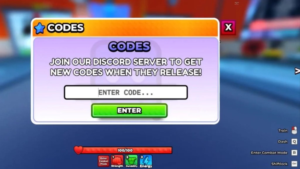Roblox Power Simulator X code redemption window showing the enter code text field and enter button.