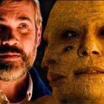 : Malcolm Westbridge next to a multi-faced supernatural creature in Keeper 2025 movie.