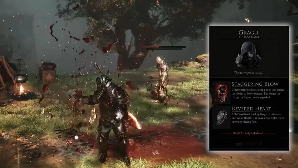 Gragu the Insatiable triggering Staggering Blow combat stance in Mortal Shell 2.