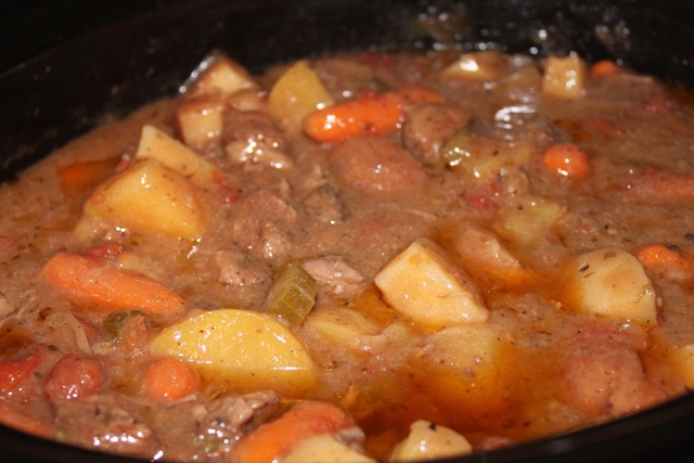 1 lb stew beef cut into 1″ or smaller chunks. classic crock pot beef stew bad day