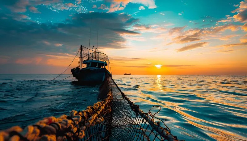 Barco com rede de pesca
