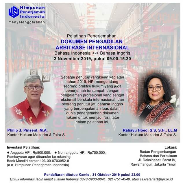 Pelatihan Penerjemah Hukum Dokumen Legal Pengadilan Arbitrase - Acara -  bahasawan.id - Komunitas Pencinta Bahasa