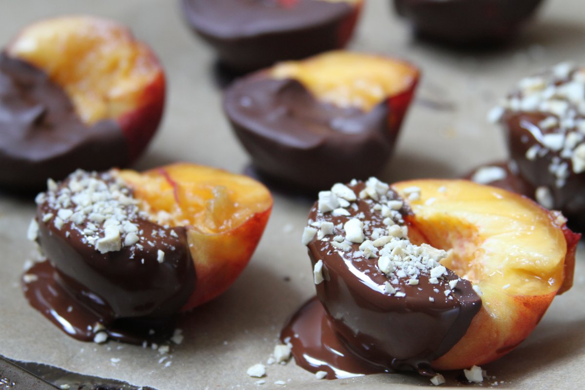 photo Chocolate Covered Peaches Recipe dark chocolate coconut dipped peaches