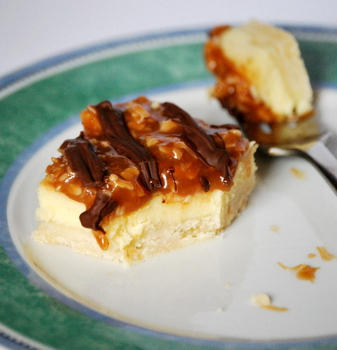 Samoas Cheesecake Bars, bitten
