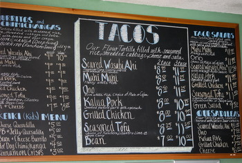 Menu board at Island Taco, Waimea, Kauai