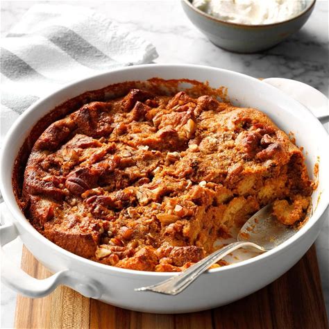 Holiday Pumpkin Bread Pudding with Spiced Apple Cider Butter Sauce and Candied Pecans