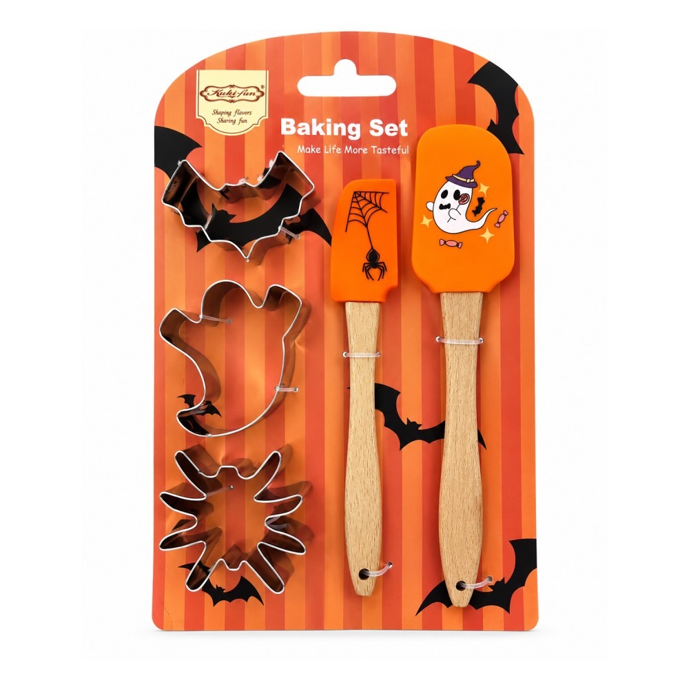 Halloween fém süteménykiszúró és spatula szett, narancs