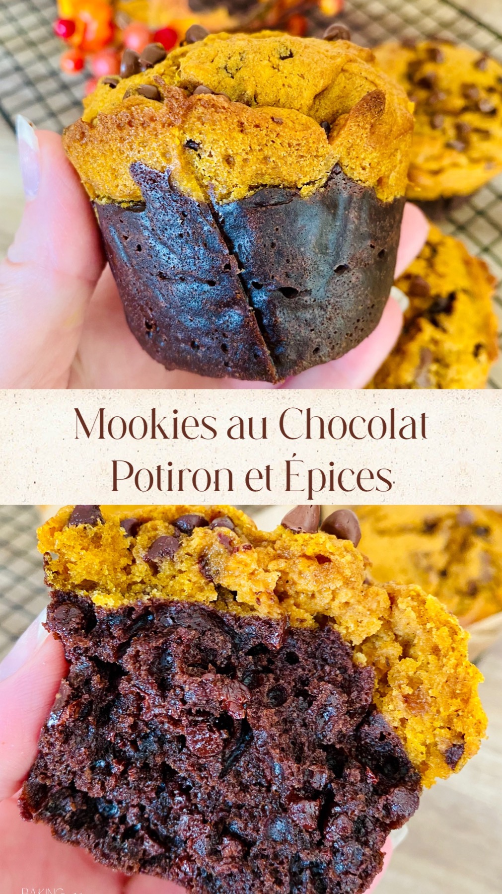 Chocolate Pumpkin Spice Mookies | Muffin + Cookie - Baking with Nessa