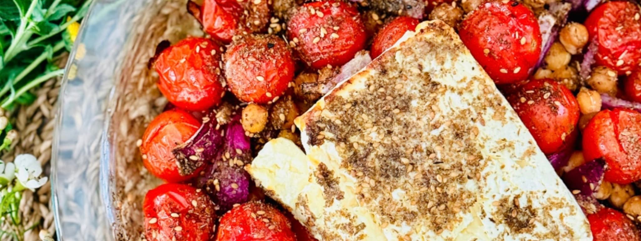 Baked Feta with Cherry Tomatoes and Chickpeas via @bakingwithnessa