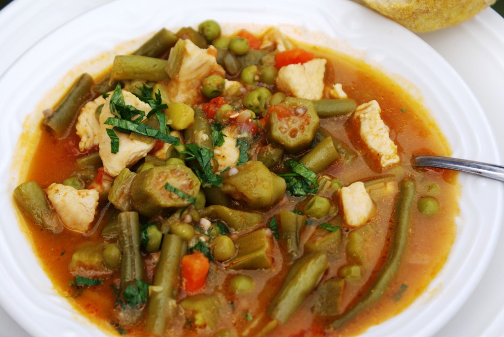 Hearty chicken soup with green veggies