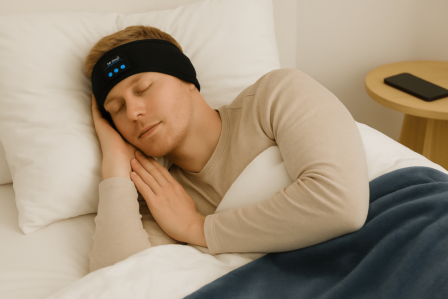Headband earphones for sleep worn comfortably in bed