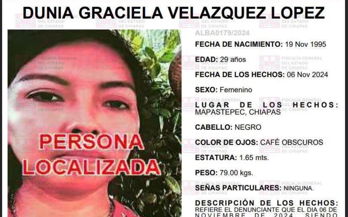 Localizan en Quintana Roo a mujer reportada como desaparecida en Mapastepec desde 2024
