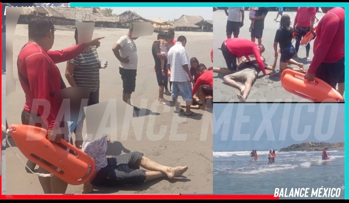 Salvavidas rescatan a tres menores que eran arrastrados por la corriente en playa San Benito de Tapachula