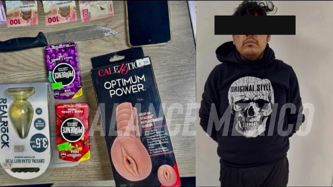 Asaltó una sex shop en Iztapalapa; lo detienen con juguetes sexuales, condones y un cuchillo