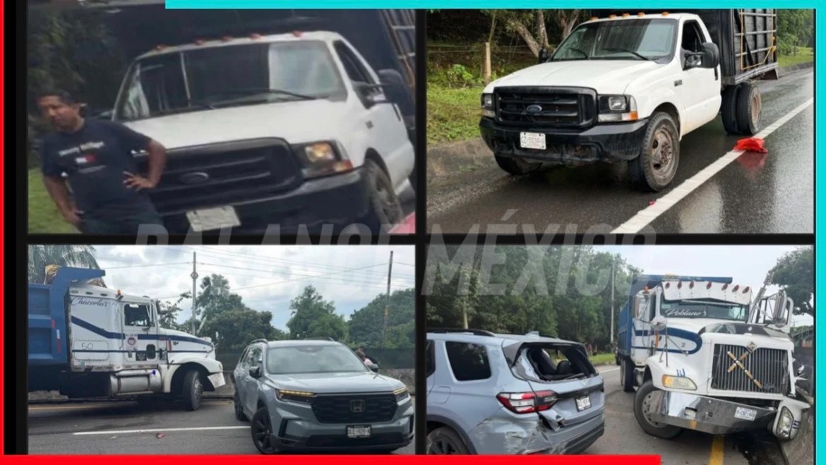 Camioneta con tubulares provoca accidente y conductor se da a la fuga en la Tapachula-Huixtla