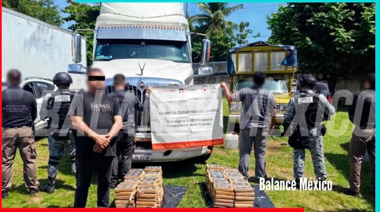 Aseguran tractocamión con 171 kilos de presunta droga en Huixtla, Chiapas; detienen al conductor