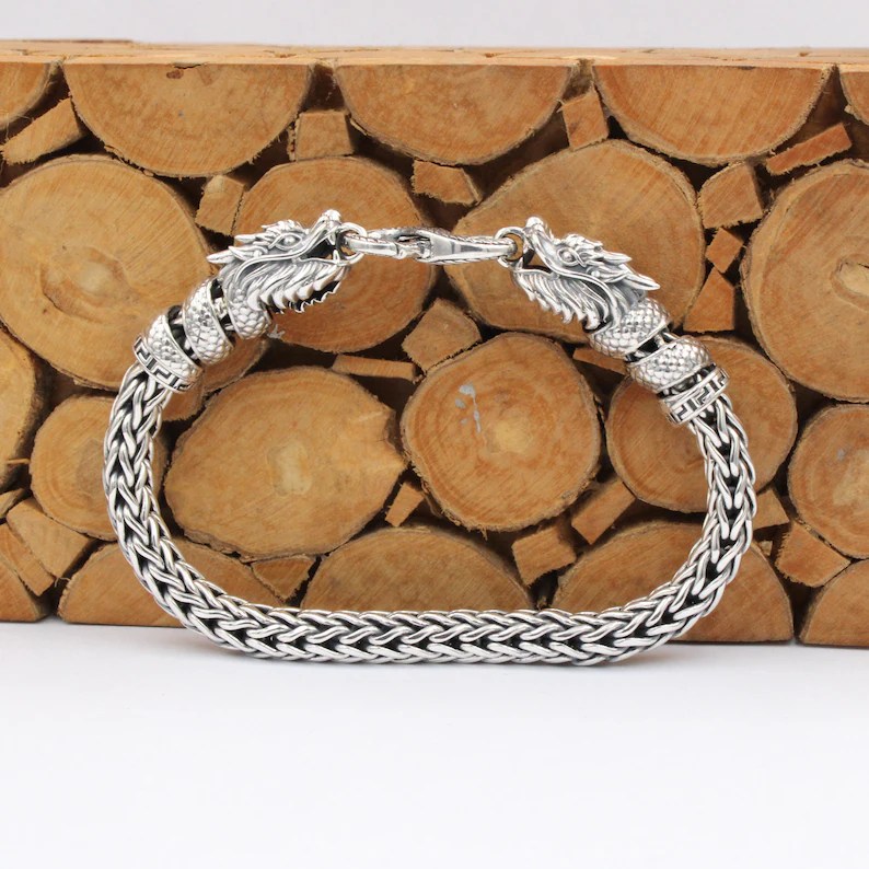 Sterling Silver Handmade Bali Dragon Bracelet 6mm Wide Chai