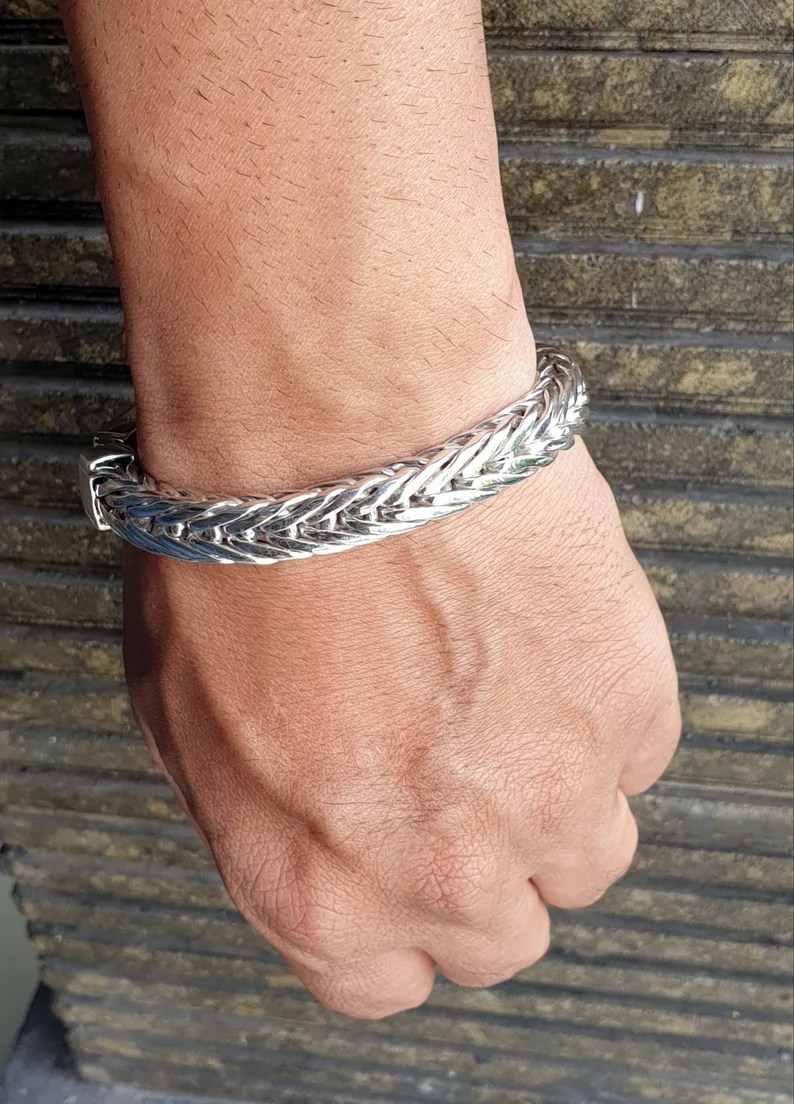 Handmade 925 Sterling Silver Balinese Tulang Naga Bracelet for Men and Women