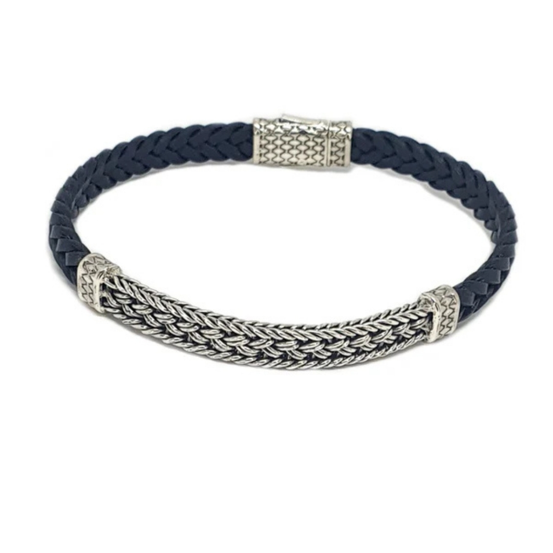 Handmade Sterling Silver Leather Bali Bracelet Unisex