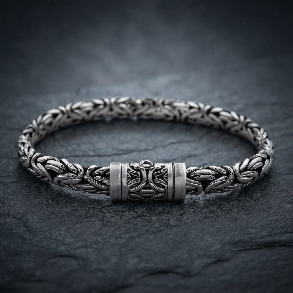 Handmade Byzantine Oval 925 Sterling Silver Bracelet