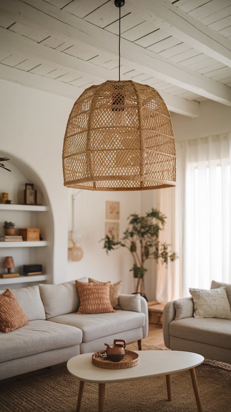 Rattan pendant light fixture with boho personality