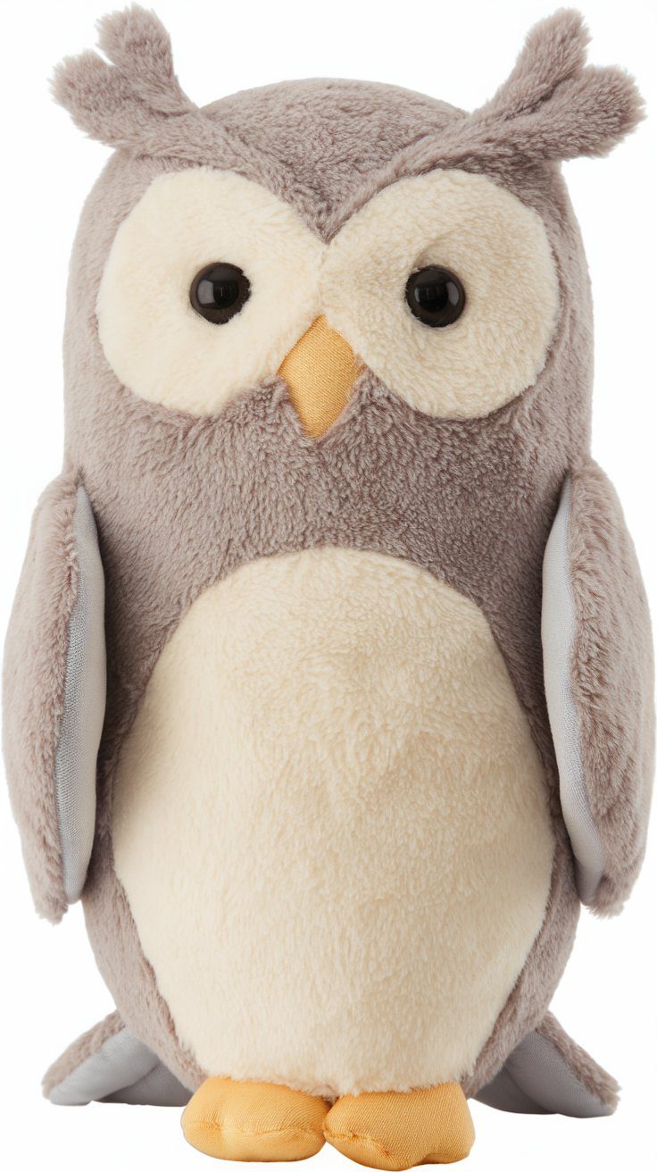 grey and yellow plush owl stuffed toy