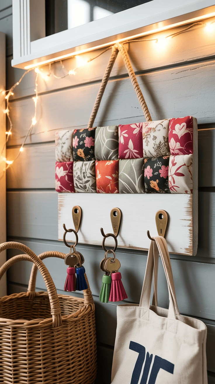 Pinterest had me convinced I needed something cuter to hang my keys — and now I have it. I made a small key holder board wrapped in leftover fabric, and it looks like something from an Etsy shop. It's functional art that makes your entryway look instantly more intentional.