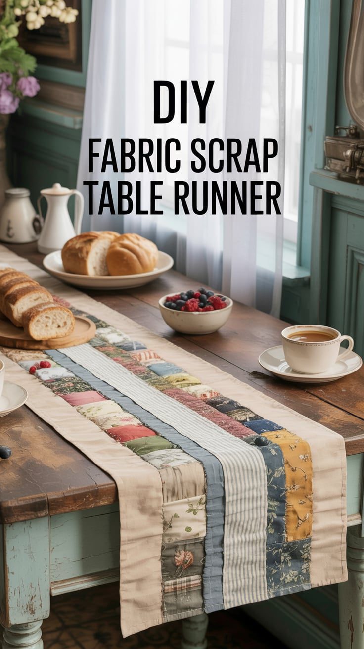 Pinterest made me think I needed a table runner for every season — so I made one that works year-round. It's pieced together from leftover fabric napkins, a shirt hem, and even part of an old curtain. It's perfectly imperfect and absolutely charming.