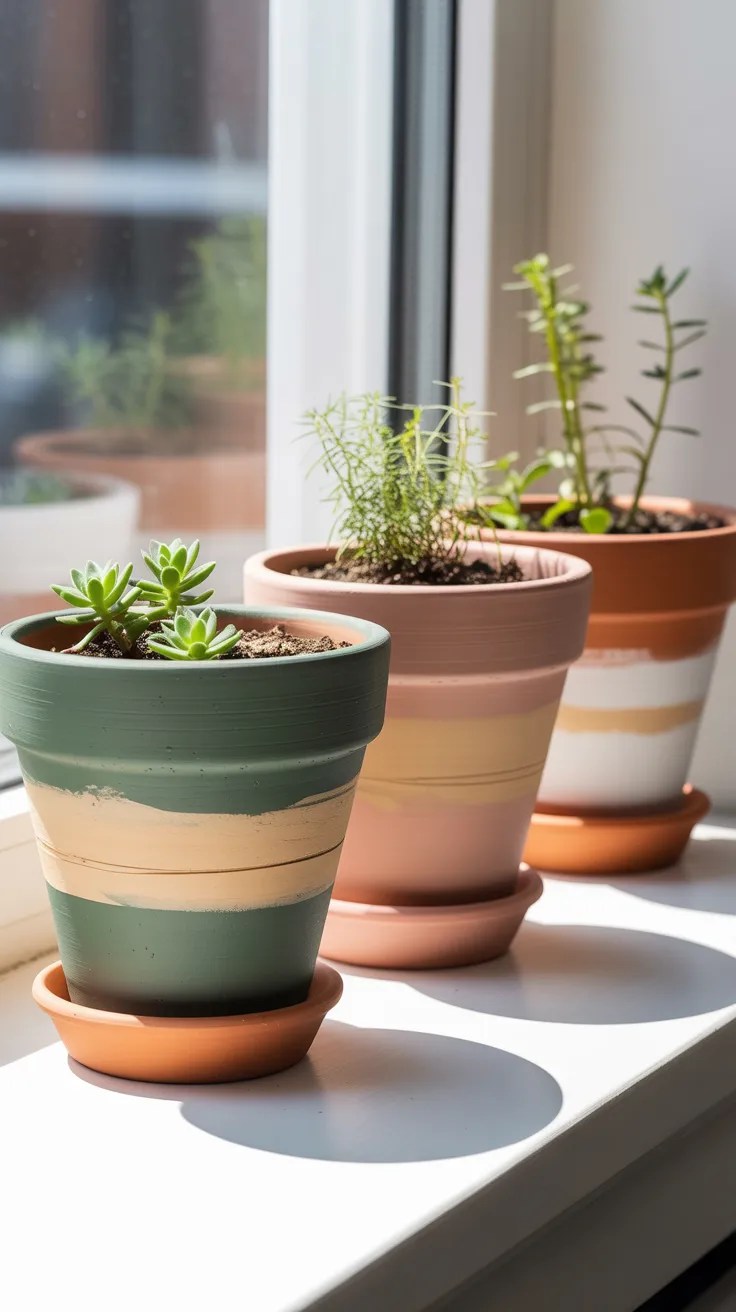 Rubber Band Resist Painted Planters — no-buy craft project