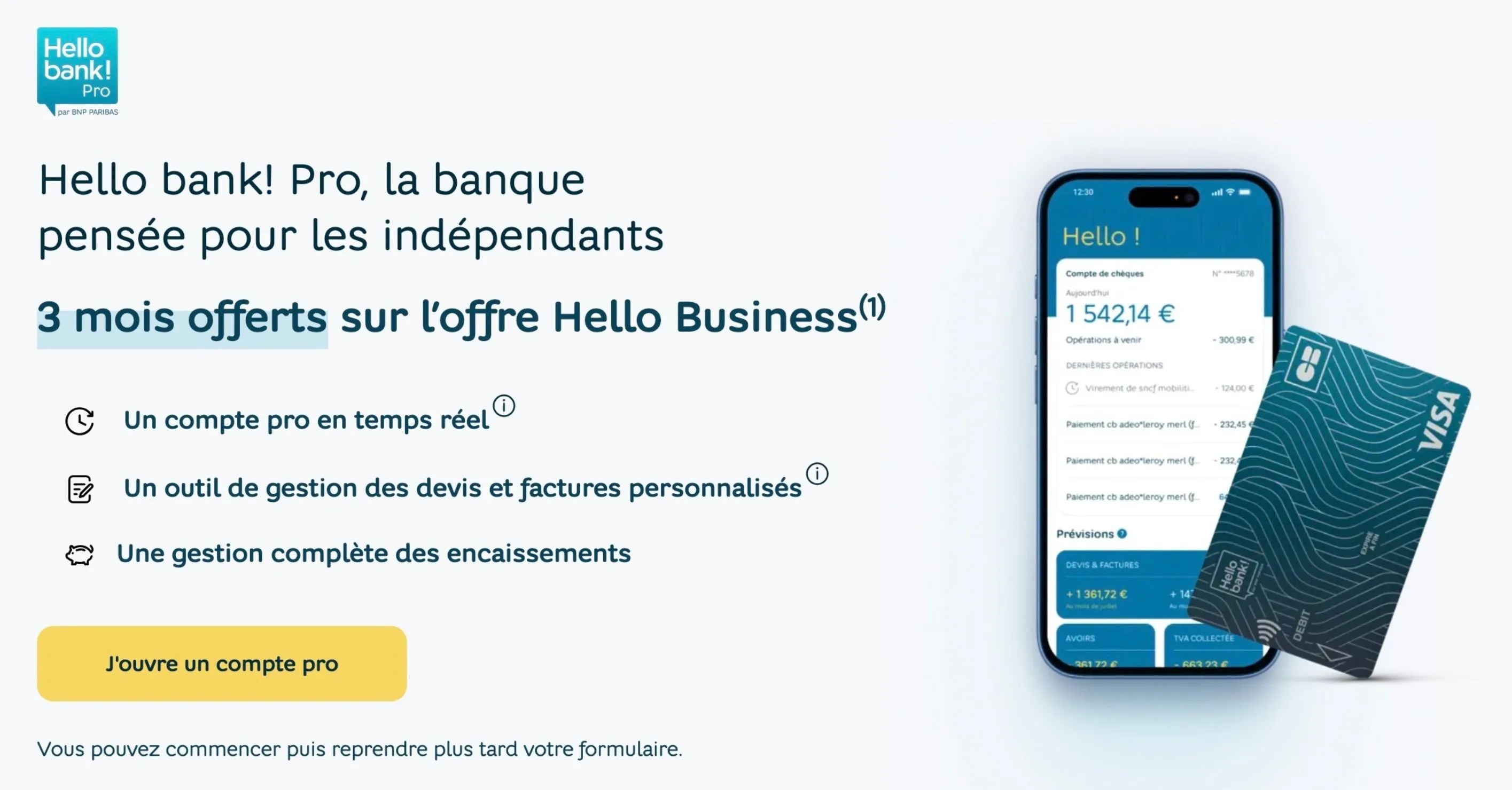 Interface Hello bank! Pro