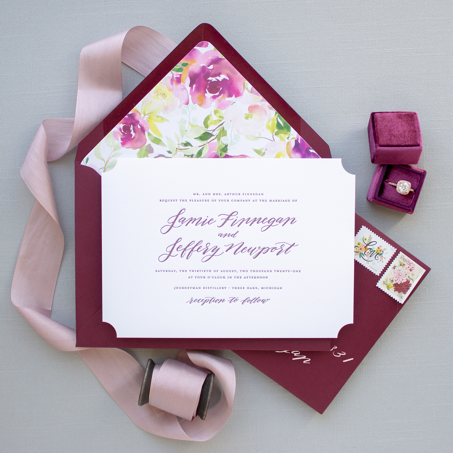 Classic calligraphy wedding invitation with monogram