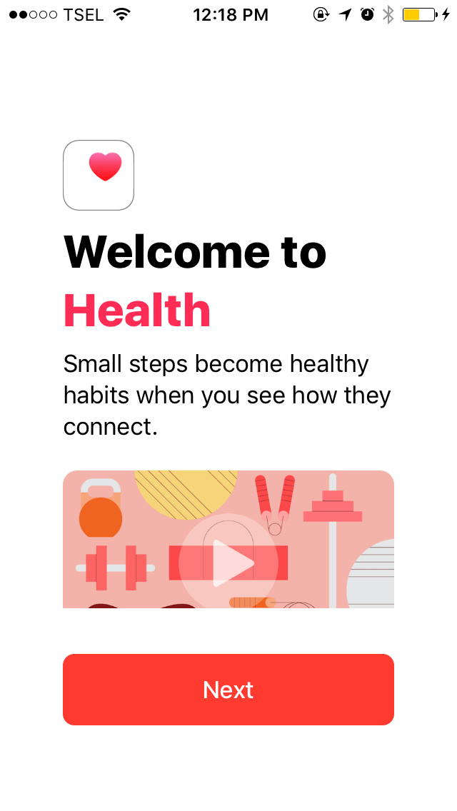 Tampilan pertama aplikasi Healt