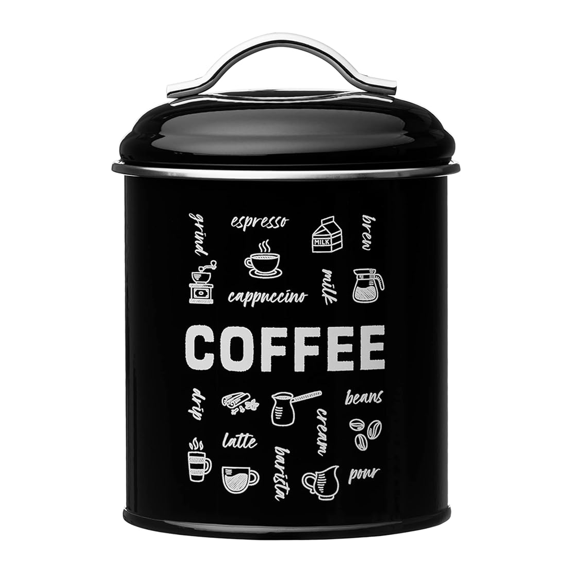 Black Coffee Beans Container with Metal Lid