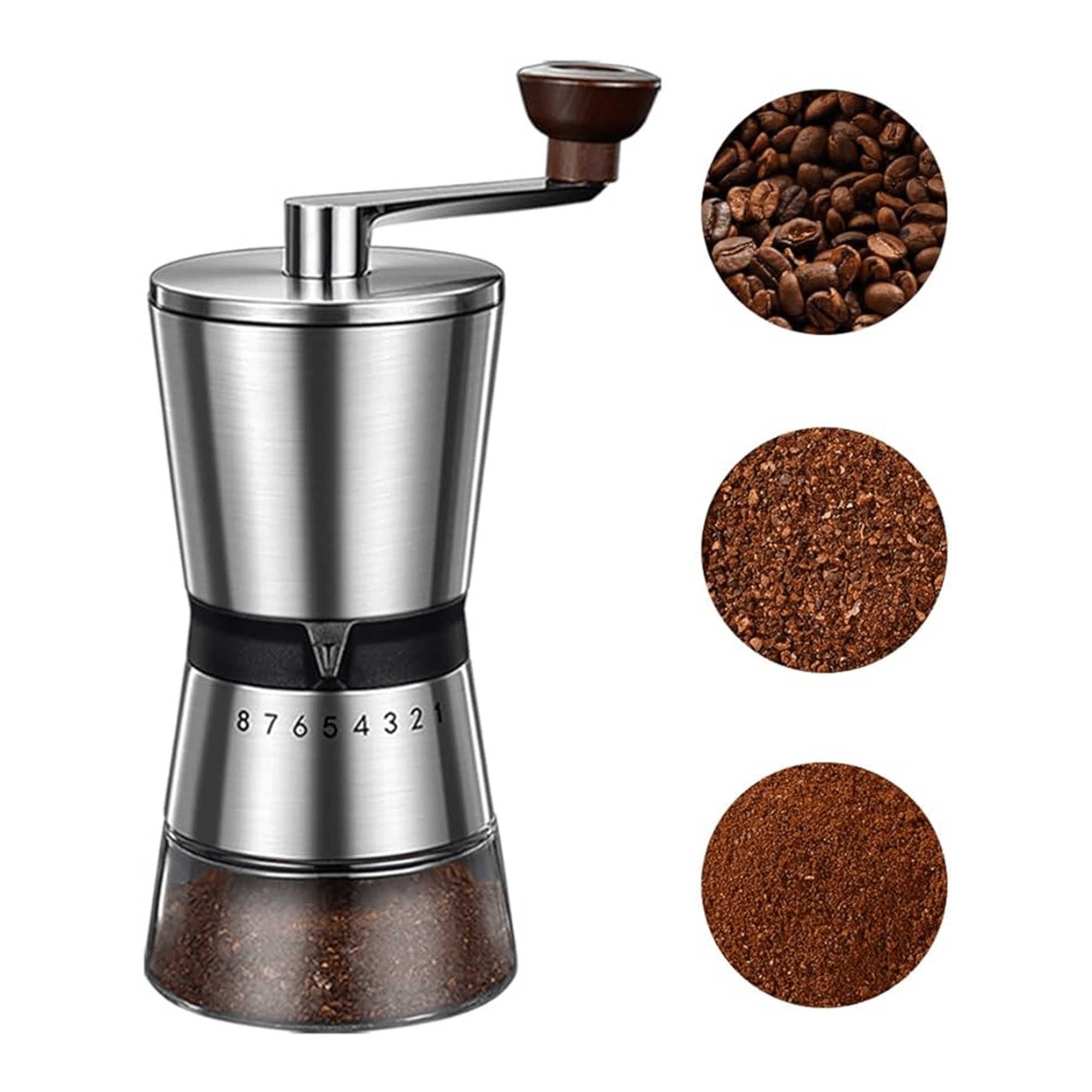 Portable 8-level Manual Coffee Bean Grinder with Container