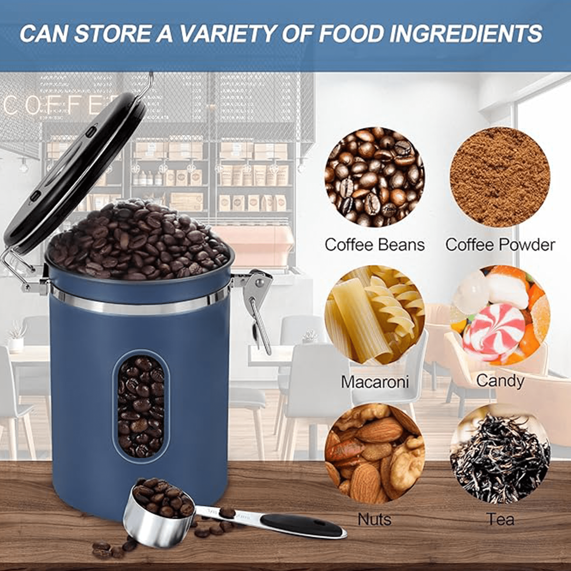 Blue Coffee Beans Container with Visual Window - Image 5